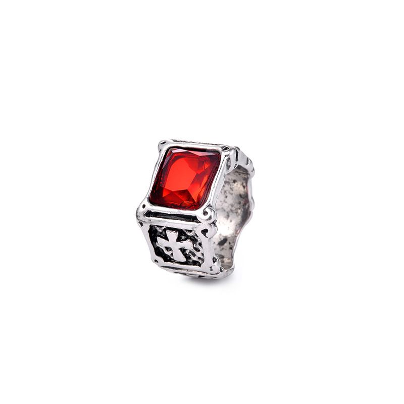 Anello con indice a croce rettangolare dominante rosso intarsiato nero per uomo e donna, trendy_voghion.com