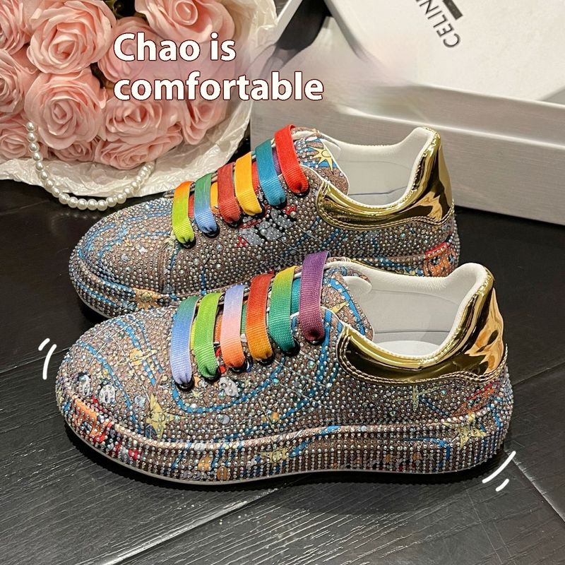 Graffiti Water Diamond Dad's für Frauen 2023 Frühling Neue Song Cake Sole Trendy Cool Light Luxus Einzelschuhe_voghion.com