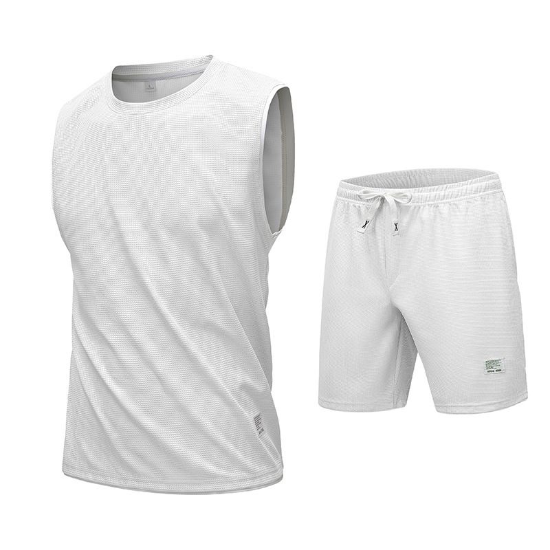 Summer New Waffle Vest Set For Loose Oversized Men's Casual Sleeveless Basket_voghion.com