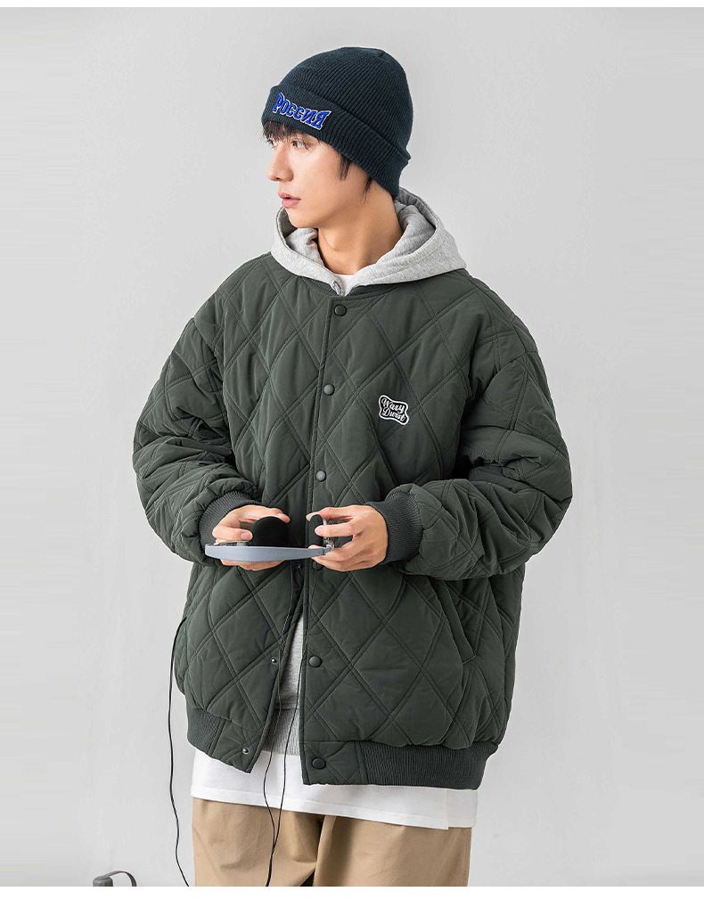 Steppjacke mit Baseballkragen für Herren – Streetwear-Wintermantel mit lockerer Passform und Rautenstich-Design_voghion.com
