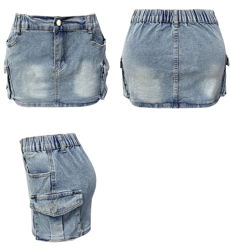 Grenzüberschreitender europäischer und amerikanischer Sommer-Jeansrock für Damen, Retro, elastisch, eng anliegend, Arbeitskleidung, Taschen-Hüftrock für Damen_voghion.com