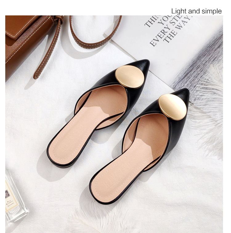 Sommer Neue Baotou Half Drag Sandalen Damen Spitze Zehen Flachem Boden Faule Leute Tragen EINE Pedal Muller Große Größe_voghion.com