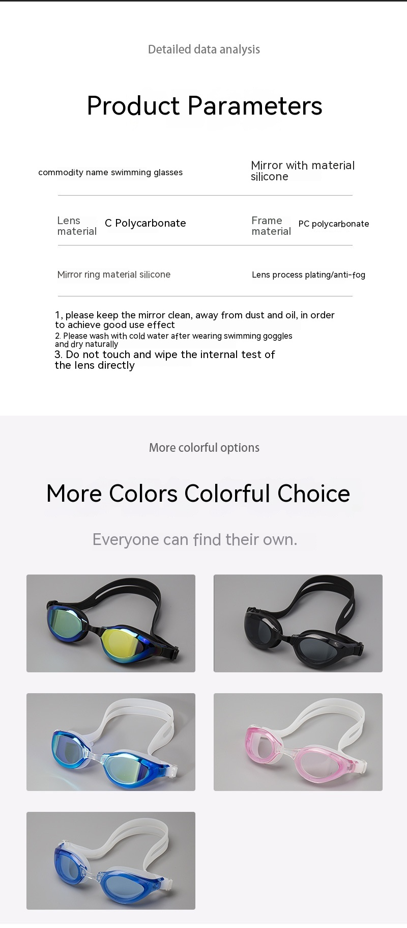 Swimming made of silicone waterproond anti fog goggles, colorful polarized electroplated high-definition adult_voghion.com