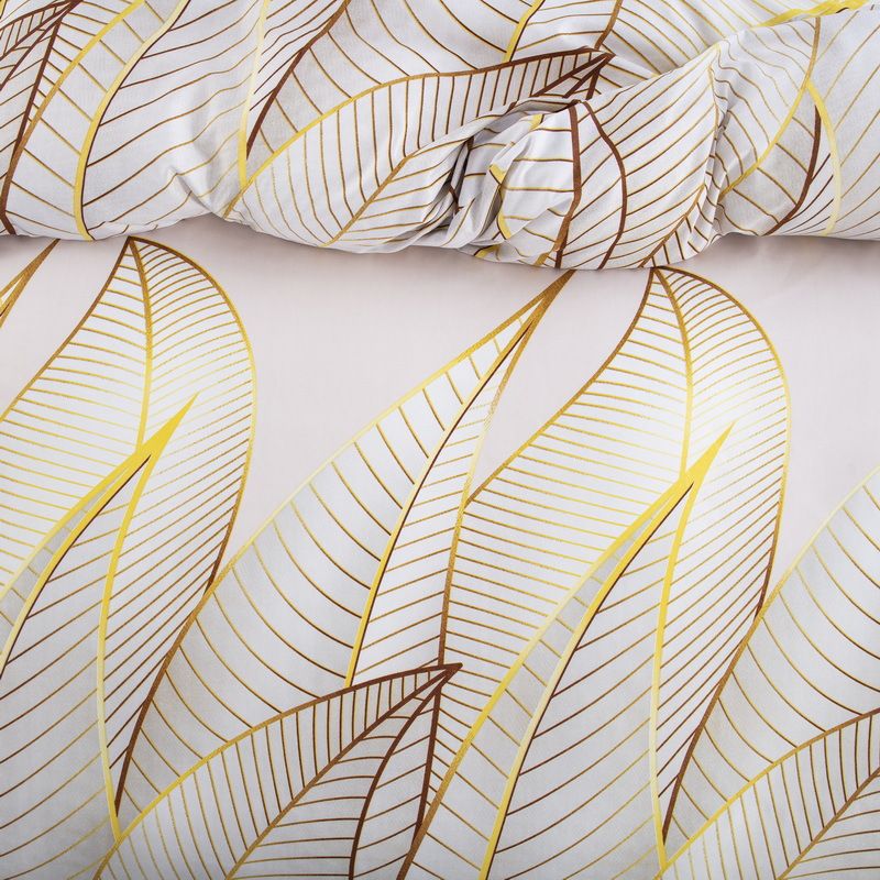 Parure de lit bohème à motif feuilles dorées - Housse de couette douce et respirante avec taies d'oreiller - Plusieurs tailles_voghion.com