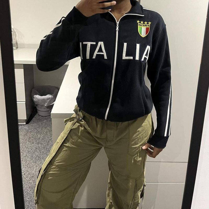 Felpa con stampa patchwork di lettere con colletto rialzato, stile casual e trendy, stile americano, autunno-inverno Y2K_voghion.com