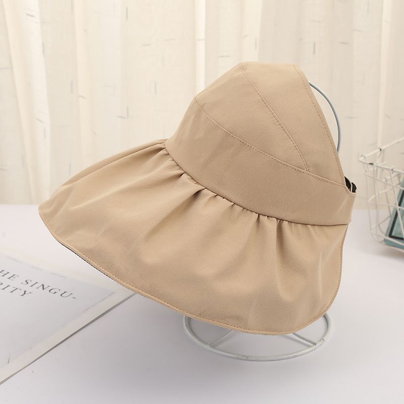 Nuovo stile, cappello da sole estivo da donna con parte superiore vuota per le uscite, cappello di gomma nero a tesa larga, coda di cavallo scoperta_voghion.com
