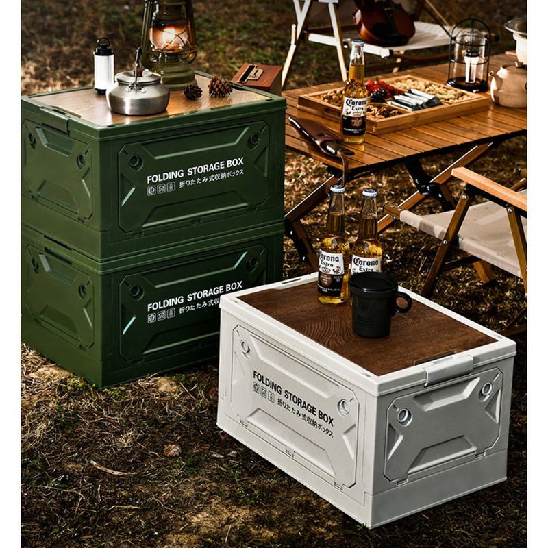 Buitenzijde Open Vijf Deur Vouwbox voor Picknick Grote Capaciteit Nieuwe Camping Houten Deksel Opslag_voghion.com