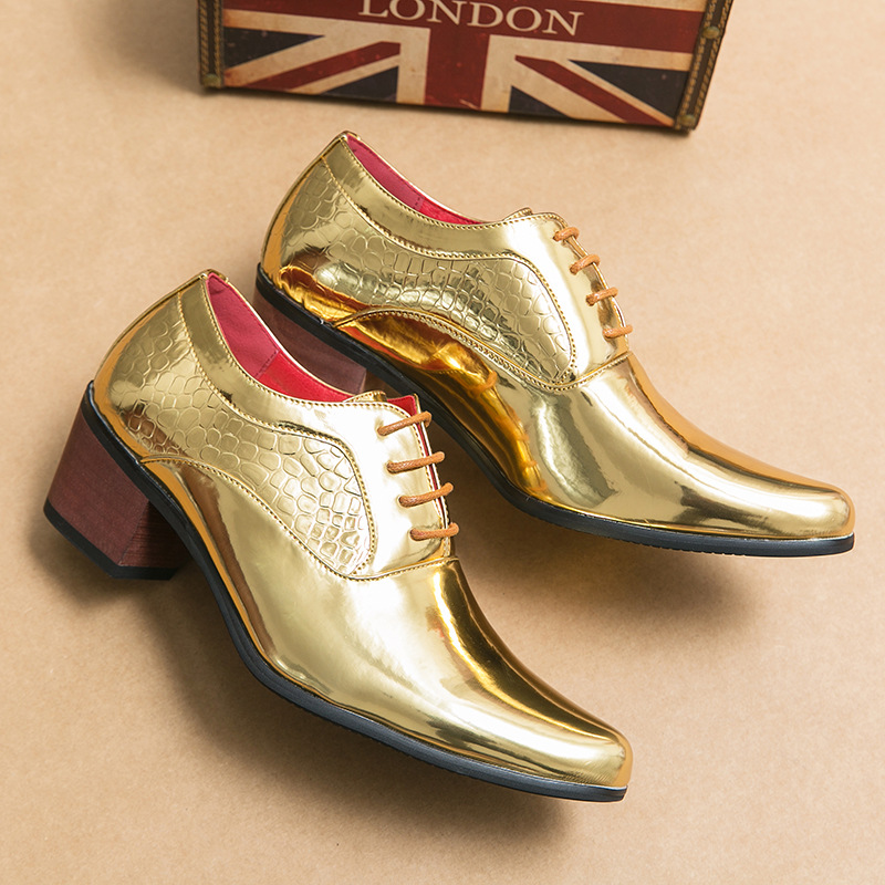 Gold Pointed High Heels Men's Shoes, Oversized Spring And Autumn Fashion Boots, Business Casual Leather Shoes For_voghion.com