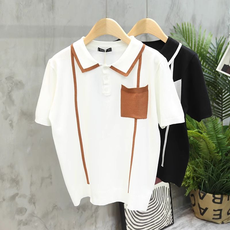 Herrenbekleidung Leichtes, luxuriöses, farblich passendes, hochklassiges Retro-Poloshirt mit kurzen Ärmeln und Tasche für den Sommer, dünnes, schmales, gestreiftes T-Shirt mit halblangen Ärmeln_voghion.com