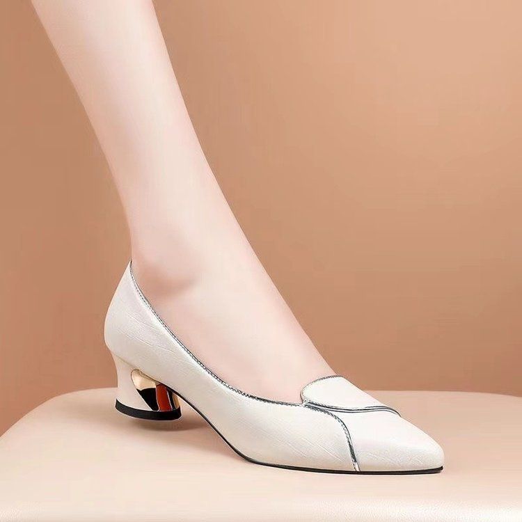 Flache Einzelschuhe Damenmode Niedrige Absätze Arbeitsschuhe Dickabsatz Spitze Dickabsatz Lederschuhe Damen_voghion.com
