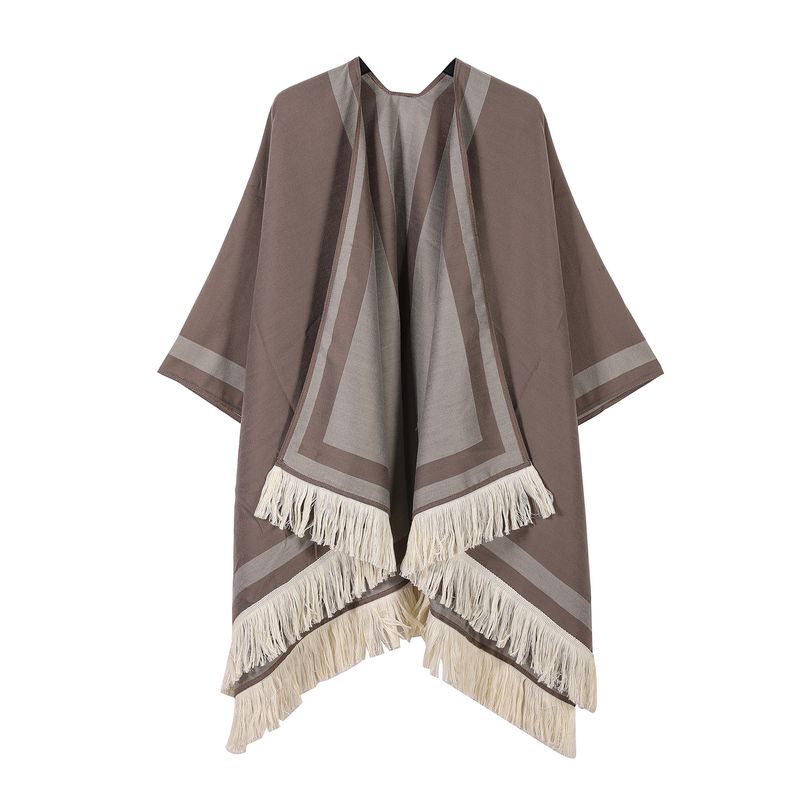 Soft Scarf Wrap - Warm Winter Shawl With Striped Pattern, Faux Cashmere Material, Bohemian Style With Fringe, Versatile For Travel & Daily Wear_voghion.com