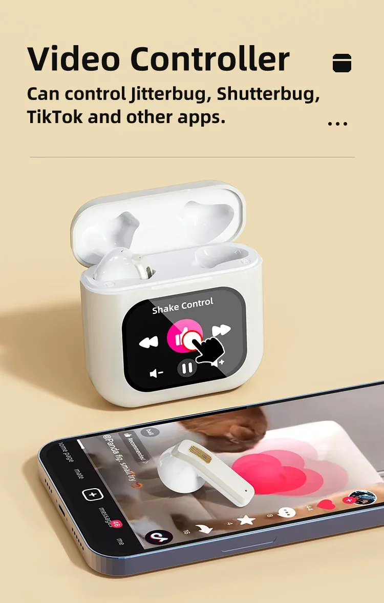 Smart Screen Touch Bluetooth Earphones Built-in 8GB Storage APP Control Video Switch Noise Reduction Message Reminder Earbuds_voghion.com