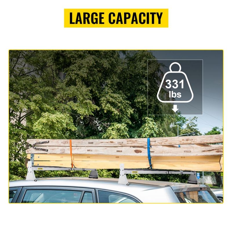 VEVOR Van Roof Ladder Rack, 2 Bars, 331 LBS Capacity, 52"-63.8" Adjustable Steel Roof Rack Cross Bar With Ladder Stoppers, Fit With Rain Gutters, For Kayak Canoe Lumber Pipe Cargo,, White_voghion.com