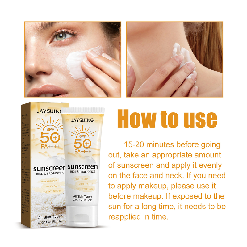 Crema protettiva biologica al riso probiotico Jaysuing per viso e corpo, protezione UV per esterni, non grassa_voghion.com