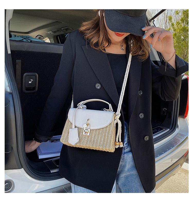 Women's Handbag Crossbody Bag Small Fresh Bag Women's Crossbody Bag Fashion Locking Straw Bag Casual Handbag Shoulder Small Square Bag_voghion.com