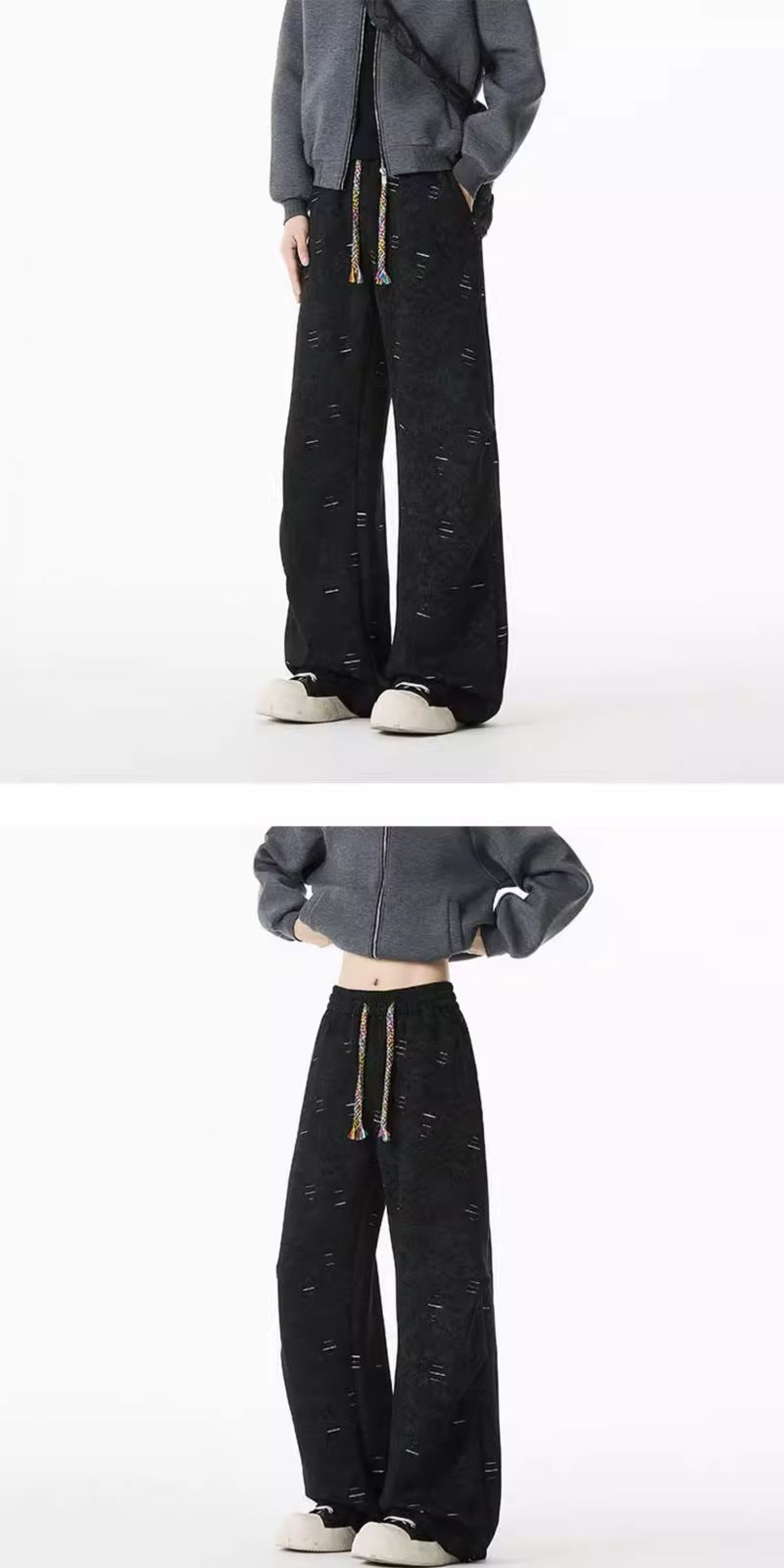 Herren-Streetwear-Cargohose mit zerrissenem Design, lockerer Passform, bequeme Jogginghose für die Freizeit_voghion.com