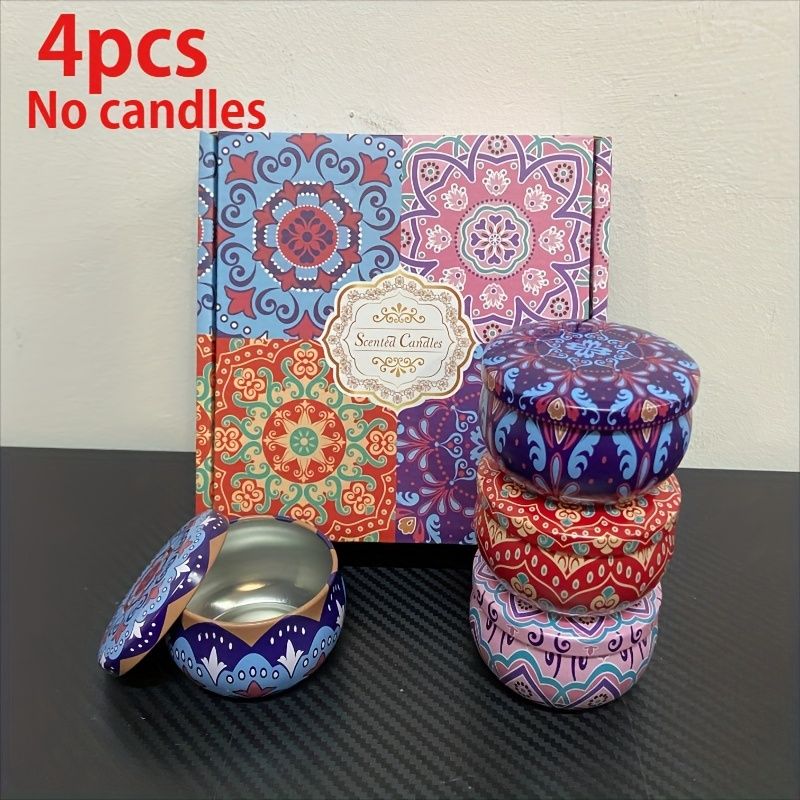 4Pcs/Set Candle Tins, DIY Round Containers With Lids For Candle Making, Floral Printed Candle Holder For Arts & Crafts,_voghion.com