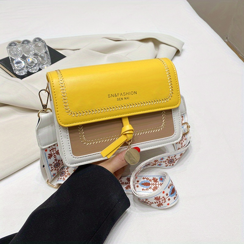 Borsa a tracolla con patta alla moda, borsa a tracolla con fibbia decorativa da donna con cinturino largo_voghion.com