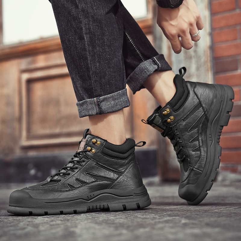 Neu Leder Frühling herren Schuhe High-top herren Erhöhung Werkzeug Martin Stiefel_voghion.com