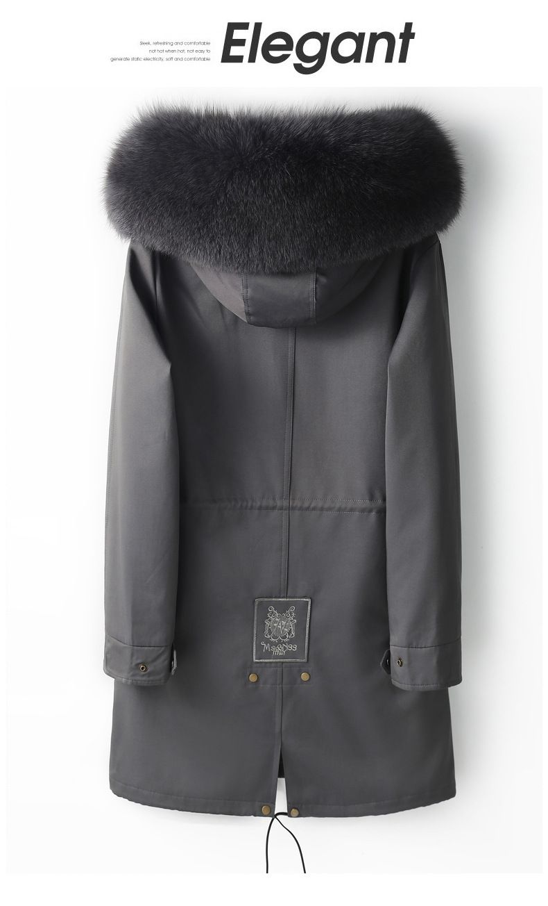 Parka de piel de zorro desmontable para hombre: abrigo de invierno con capucha y forro extraíble (M-6XL, corte entallado, cortavientos, cierre de cremallera)_voghion.com