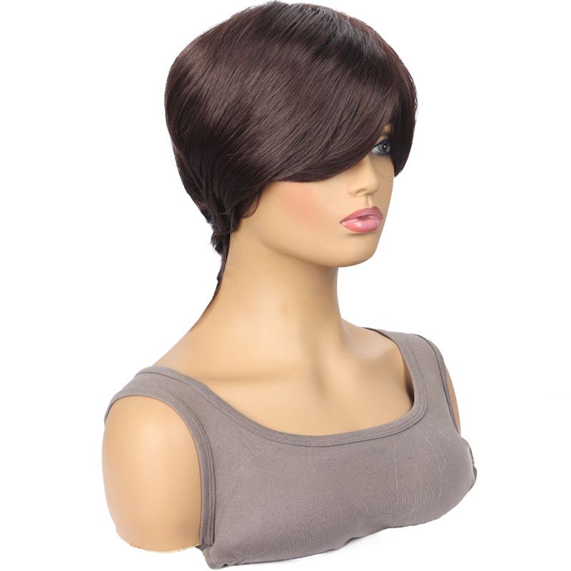 Synthetische Clip-in-Perücken für Damen, modische Perücken aus Chemiefaser, braun, seitlich gescheitelt, kurzes glattes Haar, Hochtemperatur-Kopfbedeckung aus Seide_voghion.com