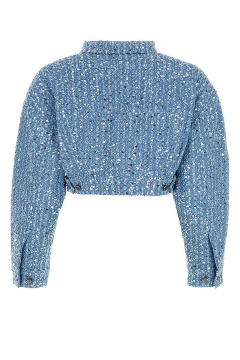 Traje de abrigo corto con chaqueta vaquera y lentejuelas de celebridades de Internet para mujer_voghion.com