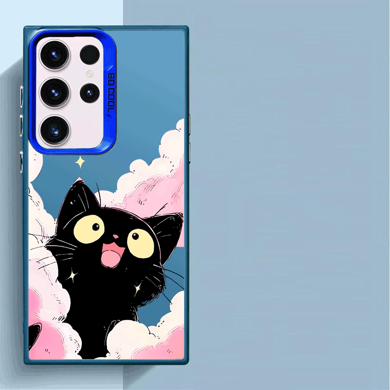 Custodia rigida per telefono con design a forma di gatto nero per Samsung Galaxy S23/S22/S21/Note 20 - Custodia protettiva alla moda per telefono, antigraffio_voghion.com