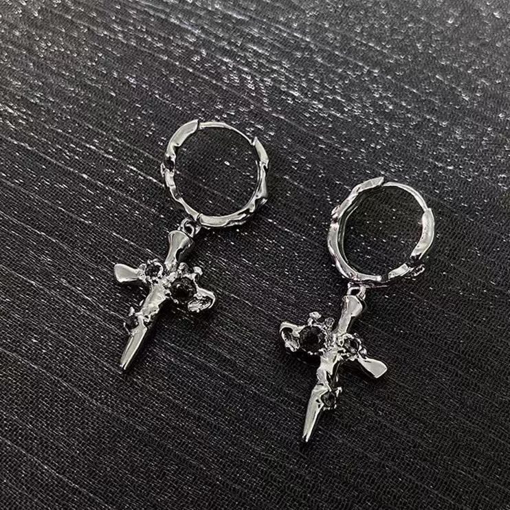 Boucles d'oreilles minimalistes de niche, design de personnalité croisée, haut de gamme, douces et cool, pour hommes et femmes, boucles d'oreilles de couple_voghion.com