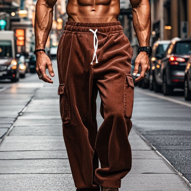 Men's Corduroy Relaxed Fit Straight Leg Pants - Comfortable Casual Trousers For Autumn Winter (Navy, Black, Gray, Army Green, Brick Red)_voghion.com