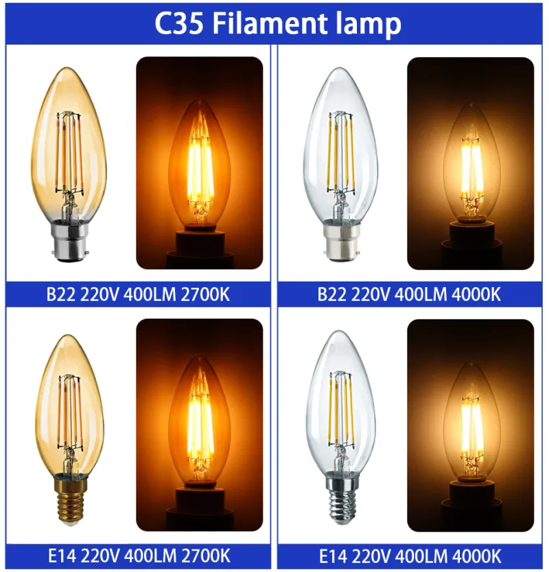 2pcs E27 B22 Retro Edison LED Filament Bulb Lamp AC220V-240V Light Bulb A60 G125 6W 8W Glass Bulb Vintage Globe Light_voghion.com