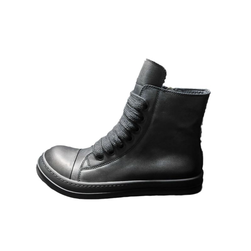 RO Herren Top Leder Schwarz Breite Schnürsenkel Dicke Sohle Höhe Erhöhen Dark Style High Street Casual Board Schuhe Damen_voghion.com