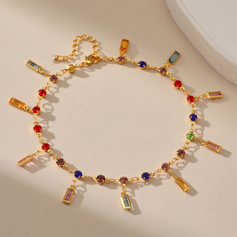 Nuova cavigliera con lunga striscia in acrilico colorato placcato oro e ciondolo di diamanti_voghion.com