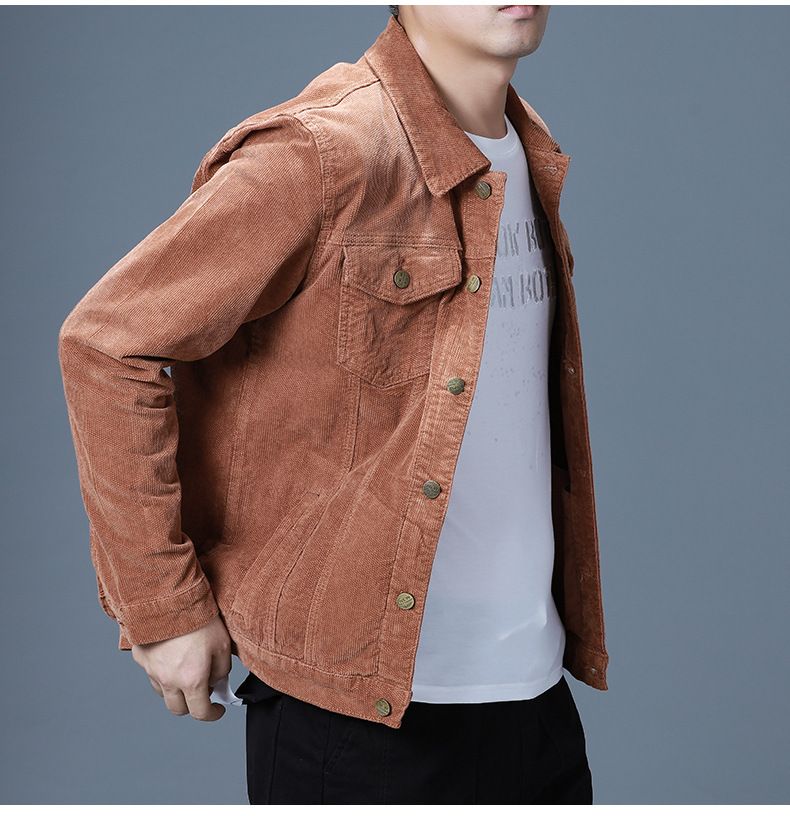 Giacca da uomo con risvolto in velluto a coste slim fit casual tinta unita versione coreana primavera e autunno 2025_voghion.com