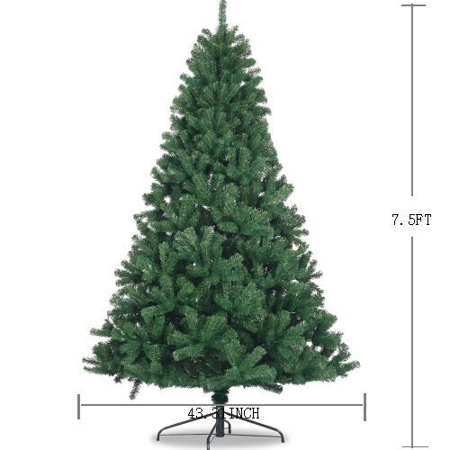 Artificial Christmas Tree Full Natural Spruce PVC Fir Tree 7.5ft Foldable Metal Stand Unlit Green_voghion.com
