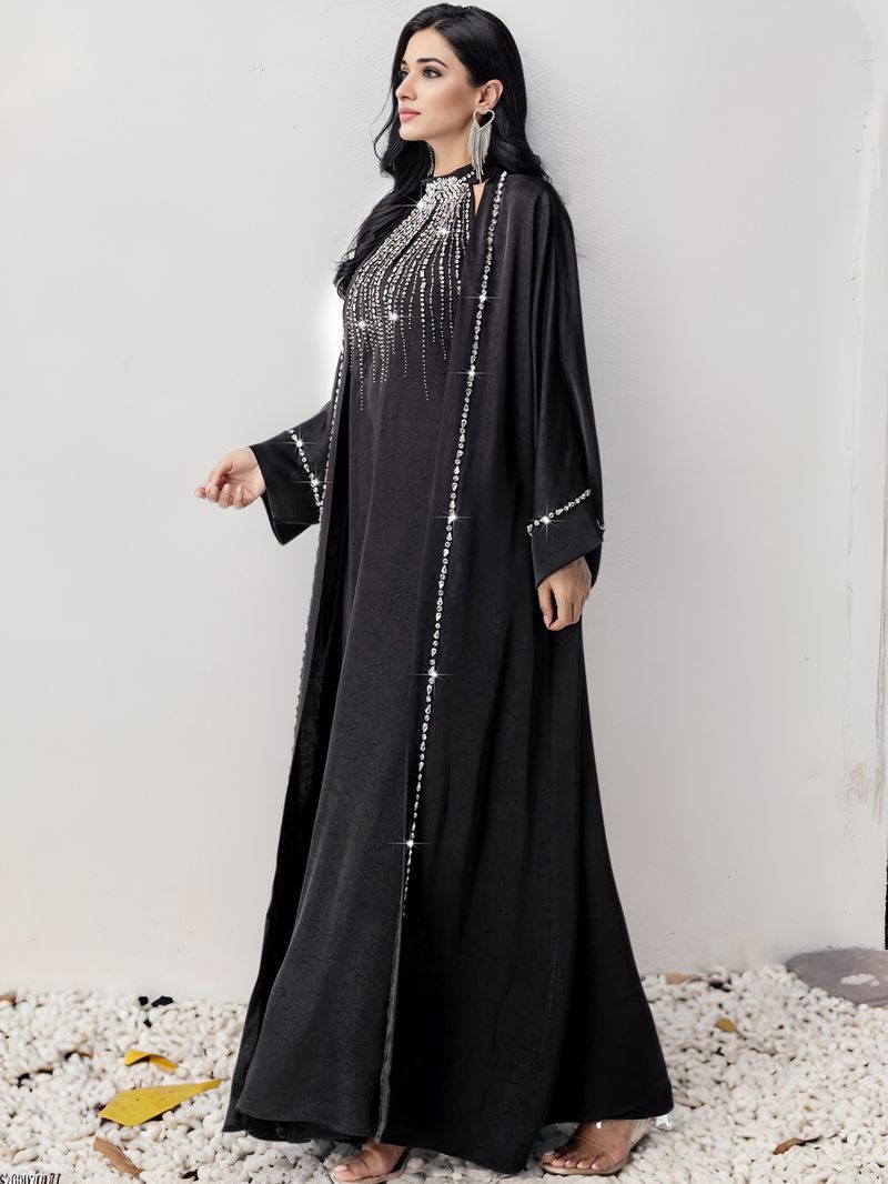 Damenbekleidung Kaftan Mode Handgenähter Diamantkleidrock_voghion.com