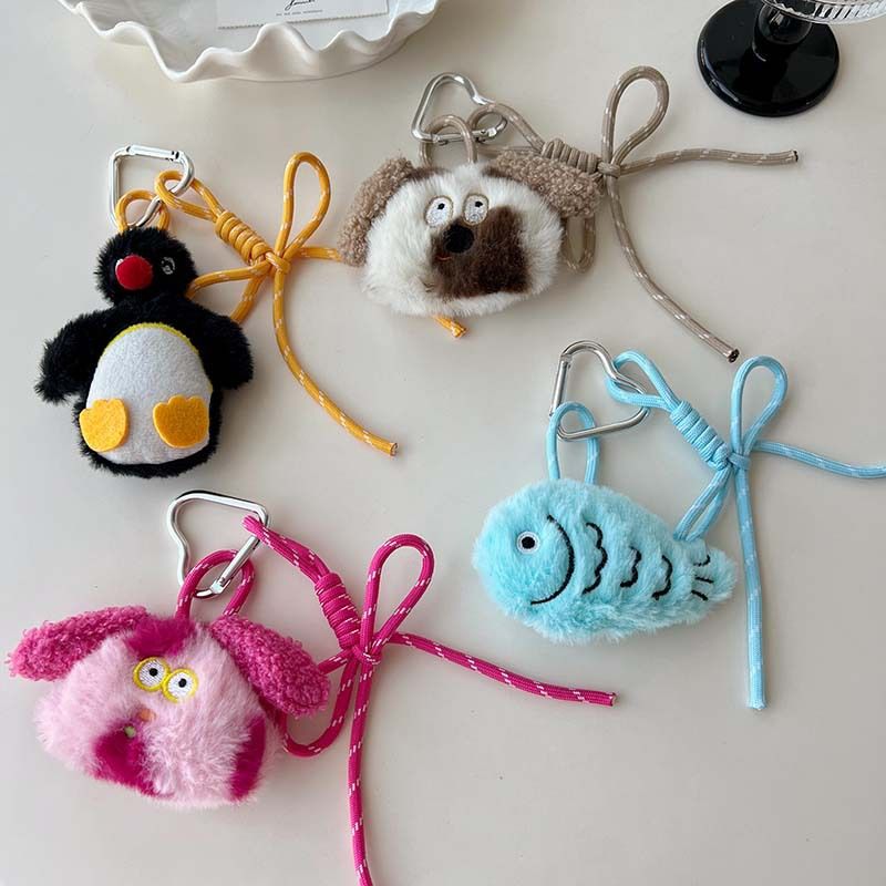 Bag Charms Colorful Plush Spotted Dog Rope Bow Pendant Cute Lanyard Keychain Versatile Bag Pendant_voghion.com