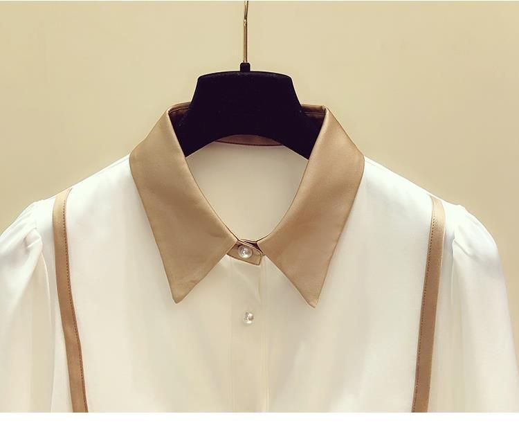 Damenbekleidung Frühlingsneues Langarmhemd für Damen mit kontrastierendem Kragen, modischem Temperament, stilvollem Design, Nischenoberteilen_voghion.com