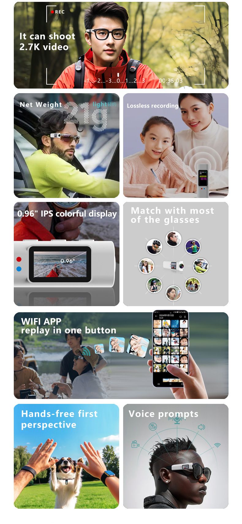 Neue WIFI-Handy-Zusammenschaltung, Kopfmontierter Ersatz für Aufnahme- und Videobrille, Sportkamera 1080P HD_voghion.com