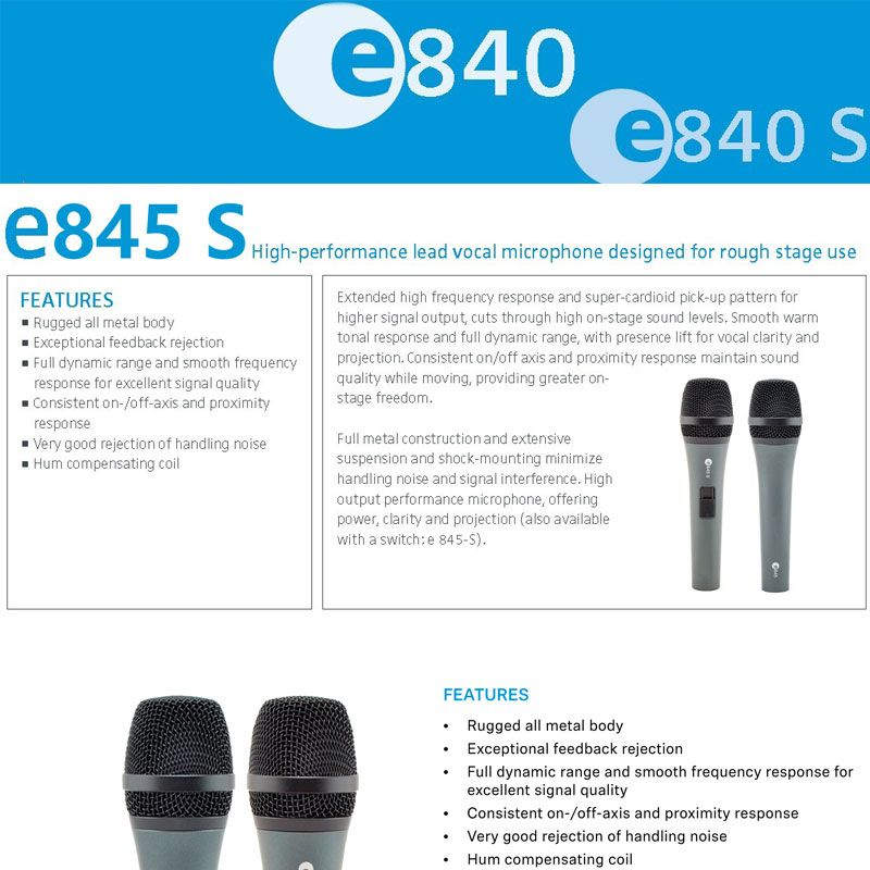 e845S dynamic cardioid professional , 845S wired sennheisertype vocal microphone_voghion.com