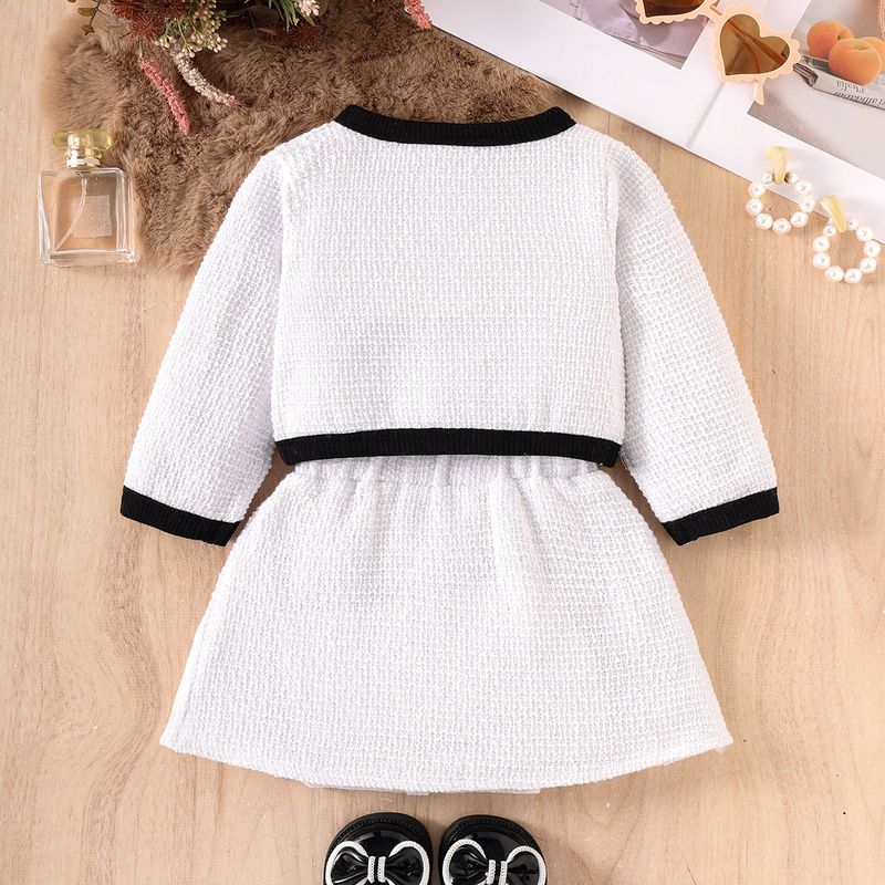 Vêtements pour enfants printemps et automne tendance style Xiaochan costume fille à manches longues nœud manteau jupe plissée costume deux pièces_voghion.com