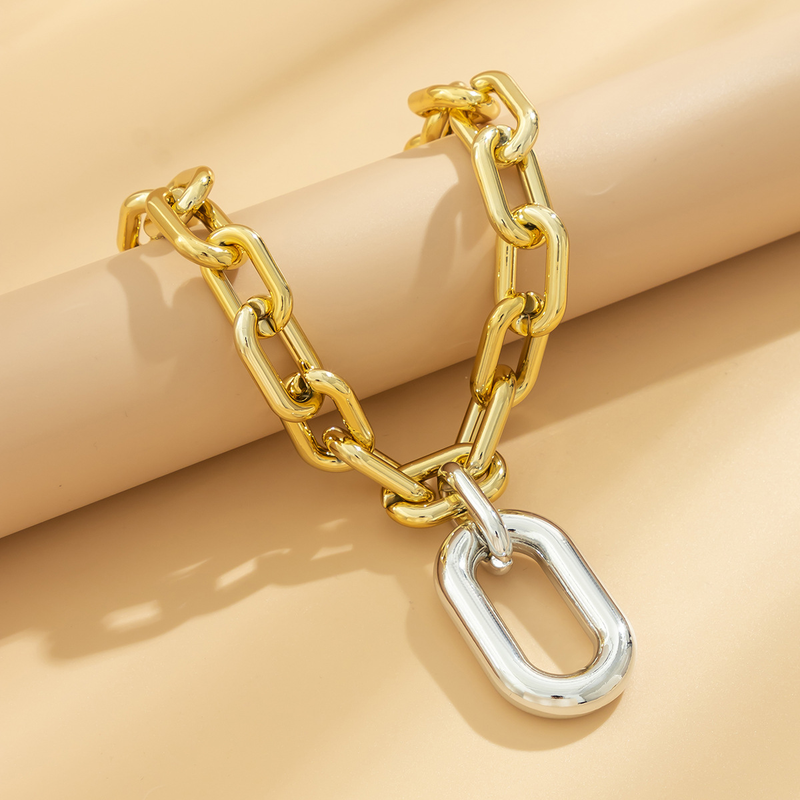 Collana multistrato con catena in alluminio alla moda e personalizzata, fibbia geometrica in metallo, collana con clavicola, accessori da donna_voghion.com