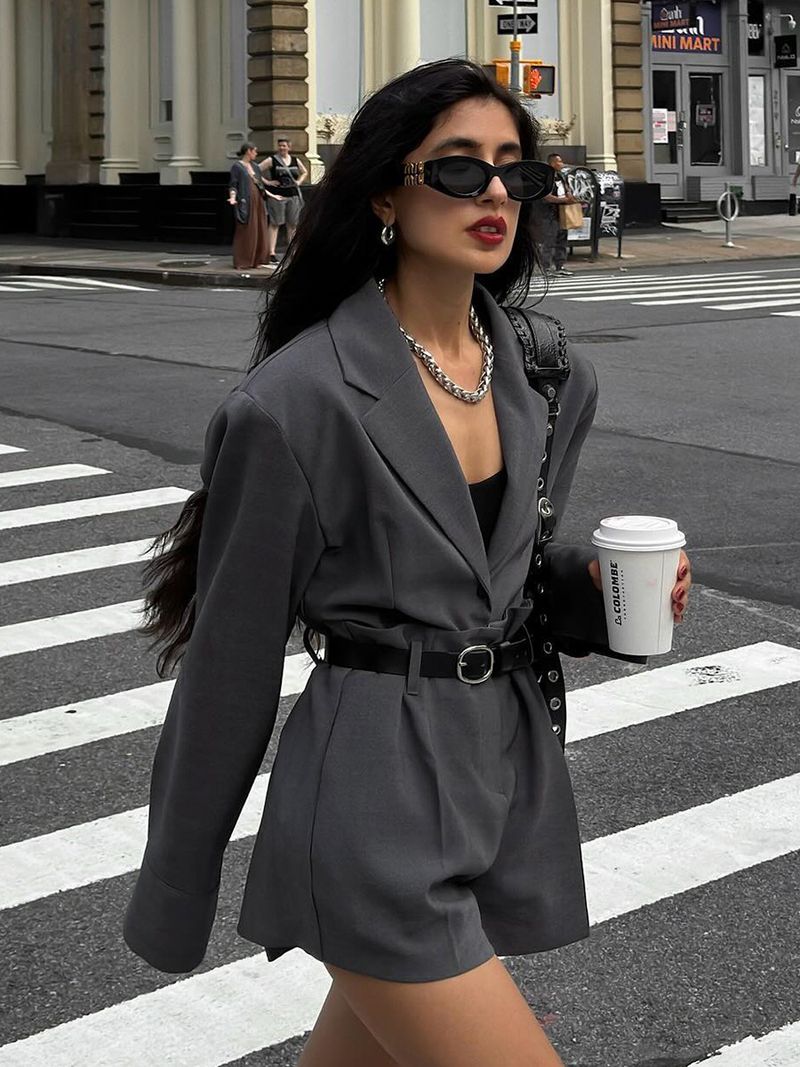 GraceChic Cross-Border European And American Style 2025 Autumn Loose Jacket Shorts Commuter Suit Set For Women_voghion.com