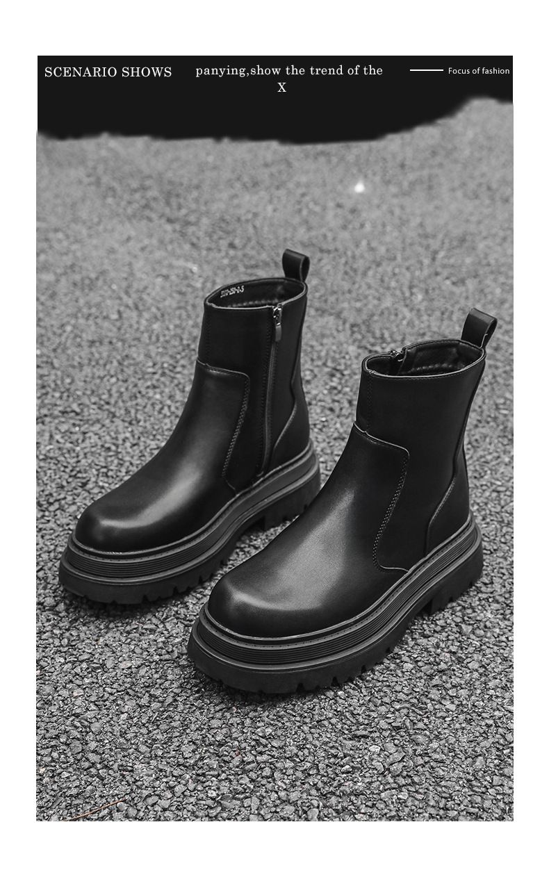 Martin Boots Men's Thick-soled Heightening Short Boots Chelsea Boots Tooling Leather Boots_voghion.com