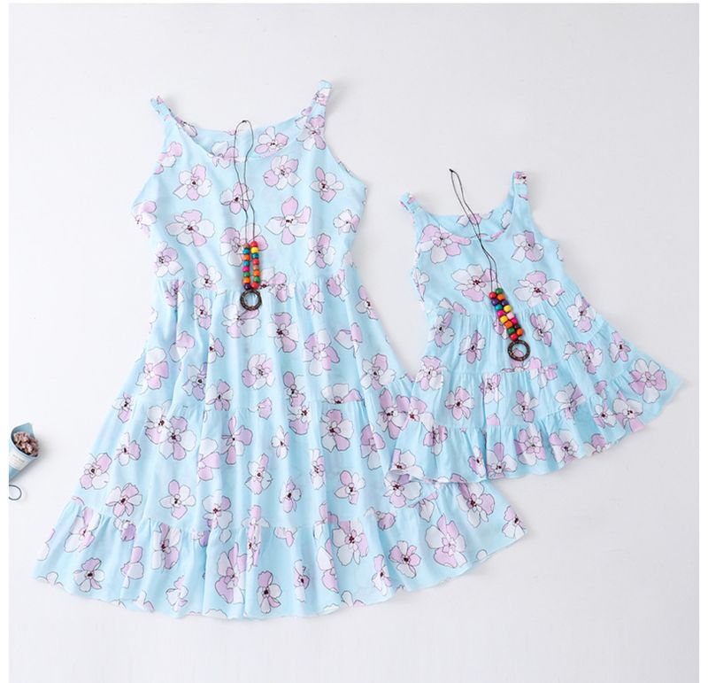 Madre e bambini Abito da genitore-figlio, abito da torta estivo per bambini, abito da spiaggia in cotone e seta con collana, abito da principessa in versione coreana_voghion.com