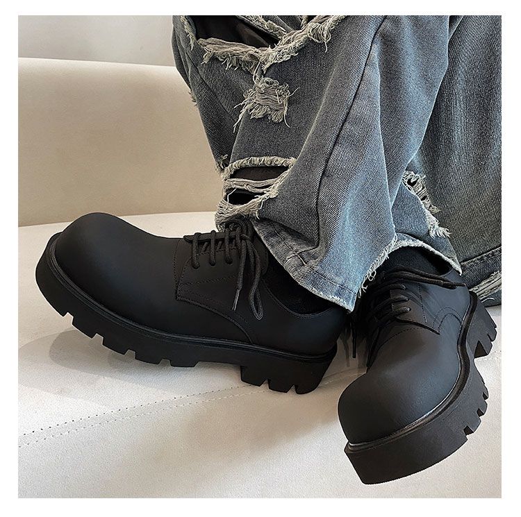Charcoal Black Frosted And Matte Fancy Casual Derby Shoes_voghion.com
