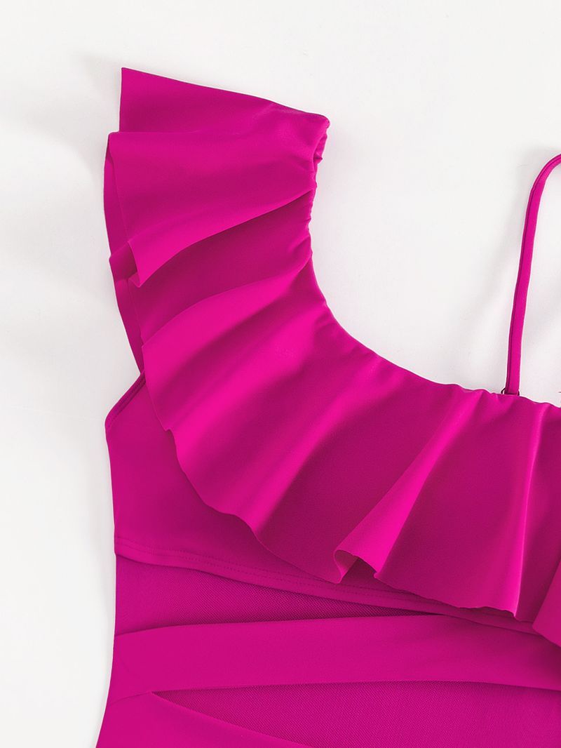 2025 nou, lemn multicolor, marginea urechii, plasă cu un umăr, costum de baie sexy dintr-o singură bucată, bikini pentru comerț exterior european și american_voghion.com