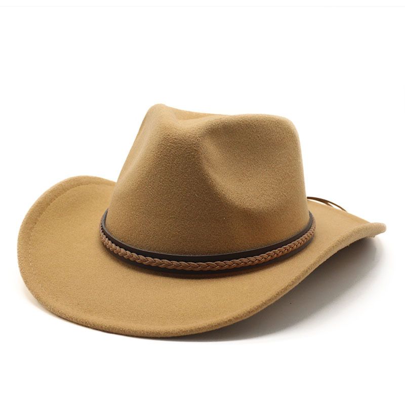 Modny zimowy kapelusz kowbojski z podwiniętym rondem i skórzanym retro dżentelmenem, damską czapką jazzową, kowbojką, kościelną, sombrero_voghion.com