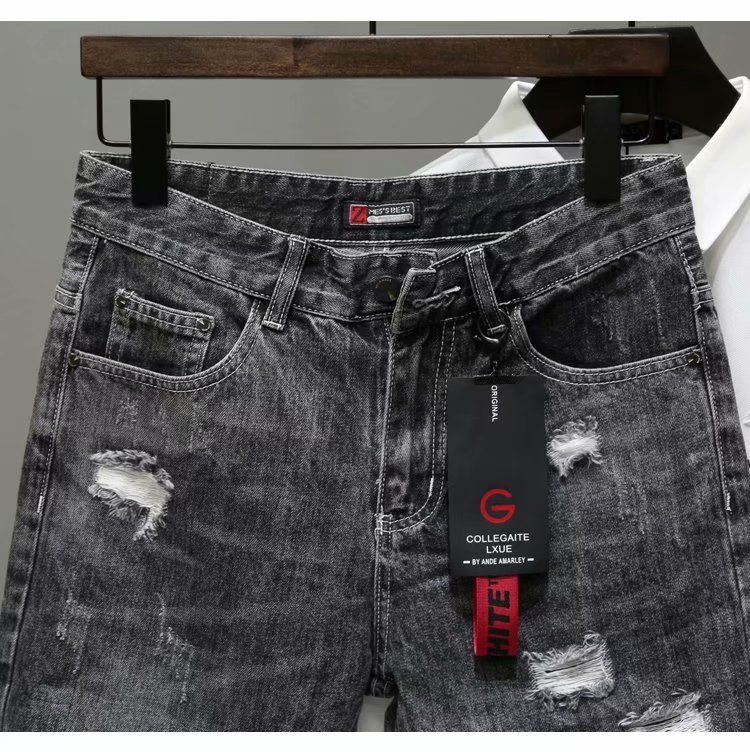 Short en denim perforé, capris en détresse de marque d'été, pantalon de mendiant personnalisé, pantalon polyvalent pour hommes à la mode_voghion.com