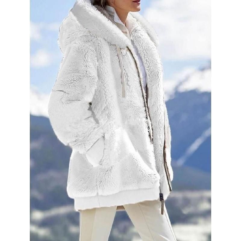 Damenbekleidung neue Herbst- und Winterjacke mit lockerer Plüsch-Kapuze und Reißverschluss für Damen_voghion.com