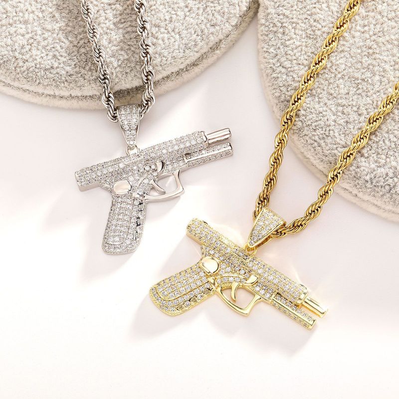 Collana con ciondolo a forma di pistola hip hop da uomo con zirconi cubici, pezzo alla moda per uomo, idea regalo unica, regalo di gioielli alla moda da uomo con mitragliatrice_voghion.com
